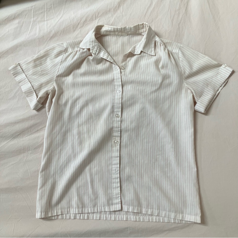VINTAGE Sz S White Striped Short Sleeve Shirt